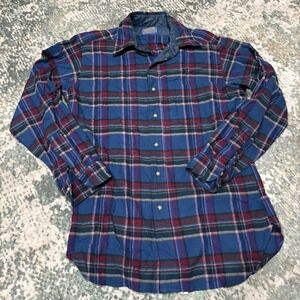 Vintage 70s Pendleton 100% Wool Plaid Button Front Shirt One Pocket Medium